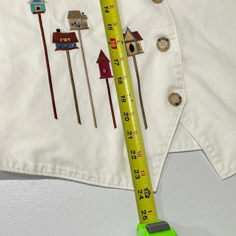 Vintage Embroidered Birdhouse V Neck Button Vest Womens L Made‎ in USA Americana